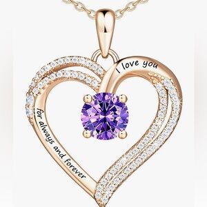 OR Old Rubin Purple & Clear CZ Double Heart Pendant 18k Rose Gold Necklace